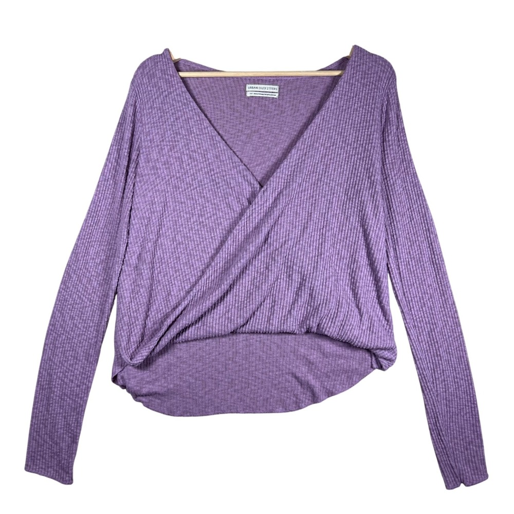 Urban Outfitters Purple Ribbed Knit Long Sleeve Top S Surplice V Neck‎ Crossover